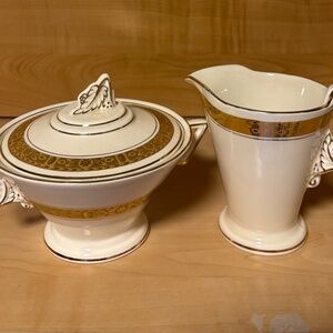 Burleigh Ware Zenith Covered Sugar Bowl and Creamer